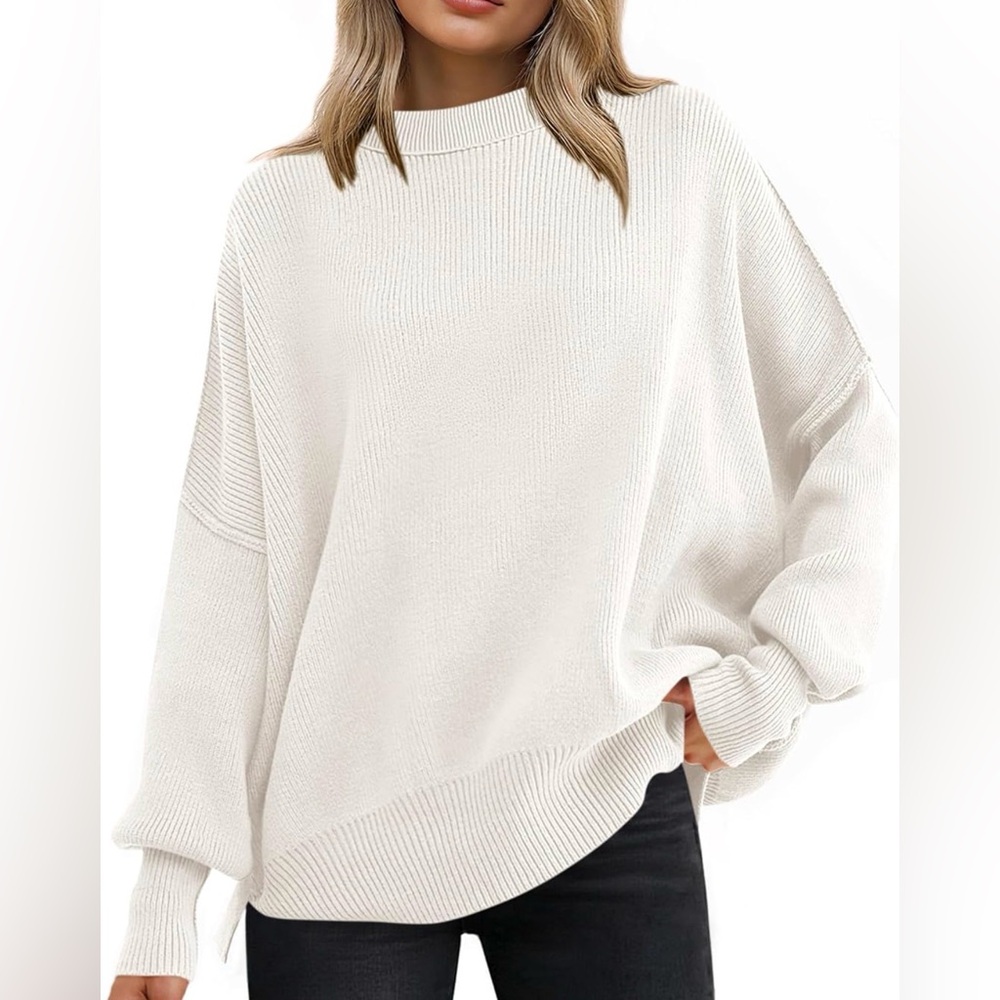 Women's White Oversized Batwing Sweater